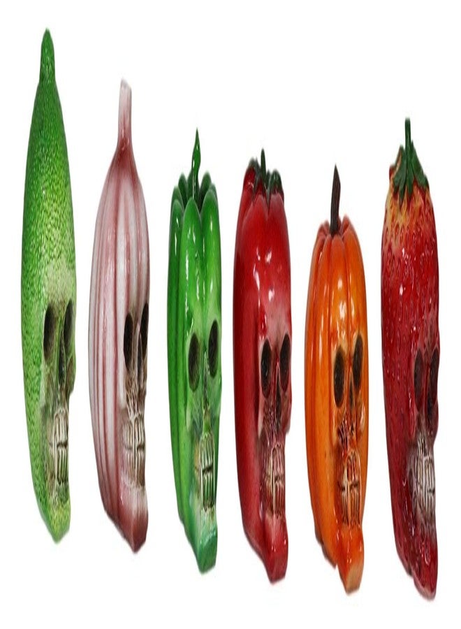 Ebros Gift Vegetable Healthy Salad Fruit Produce Pumpkin Bitter Melon Garlic Strawberry Bell Pepper Tomato Skulls Mini Figurines Set Of 6 Skeleton Head Cranium Bizarre Ossuary Macabre Halloween Accent - Image 5