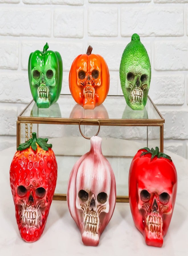 Ebros Gift Vegetable Healthy Salad Fruit Produce Pumpkin Bitter Melon Garlic Strawberry Bell Pepper Tomato Skulls Mini Figurines Set Of 6 Skeleton Head Cranium Bizarre Ossuary Macabre Halloween Accent - Image 3