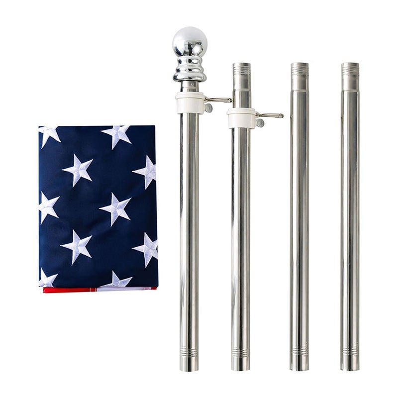 2 Sets American Flag with Flag Poles Outdoor Embroidered American Flag for Boat - Image 1