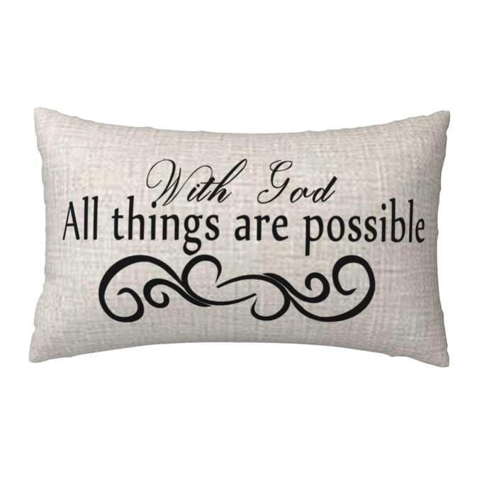INSPIRATIONAL WORDS THROW PILLOW COVER 12X20 INCHES WITH GOD ALL THINGS ARE POSSIBLE LUMBAR COTTON LINEN CUSHION CASE FOR SOFA COUCH BED HOME DECOR WITH GOD