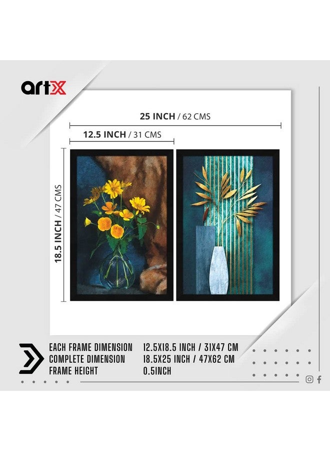 ArtX Paper Flower Vase Framed Wall Art Painting, Wall Decor For Living Room, Multicolor, 12.5 X 18.5 inches each Set Of 2 - Image 2