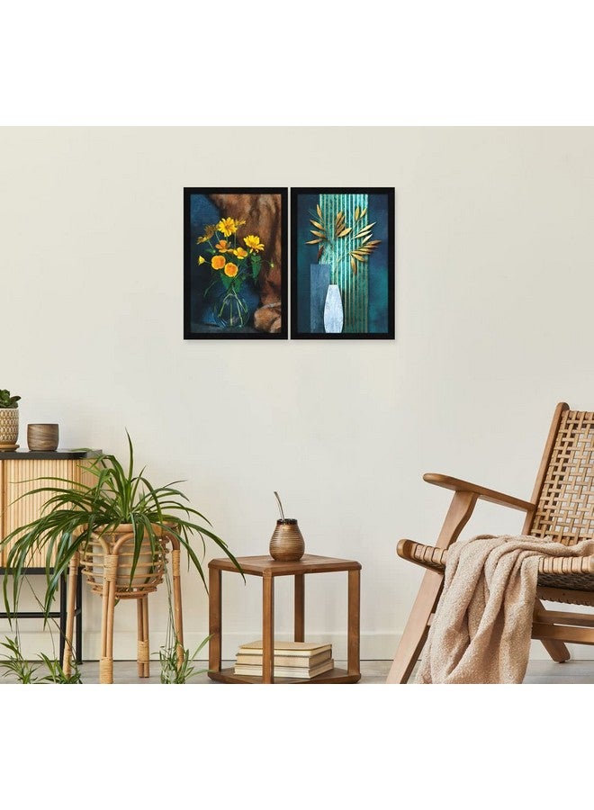 ArtX Paper Flower Vase Framed Wall Art Painting, Wall Decor For Living Room, Multicolor, 12.5 X 18.5 inches each Set Of 2 - Image 4