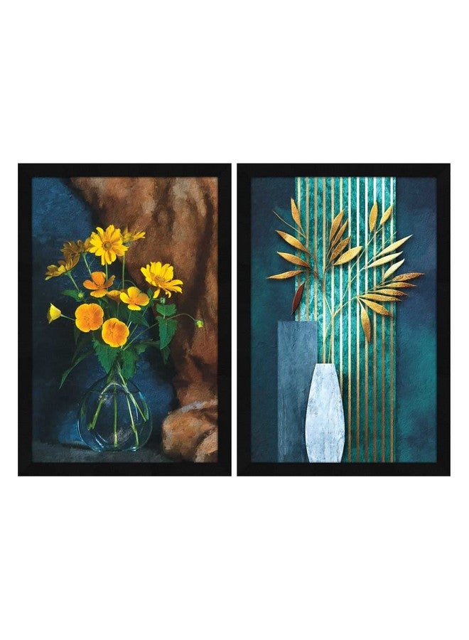 ArtX Paper Flower Vase Framed Wall Art Painting, Wall Decor For Living Room, Multicolor, 12.5 X 18.5 inches each Set Of 2 - Image 1