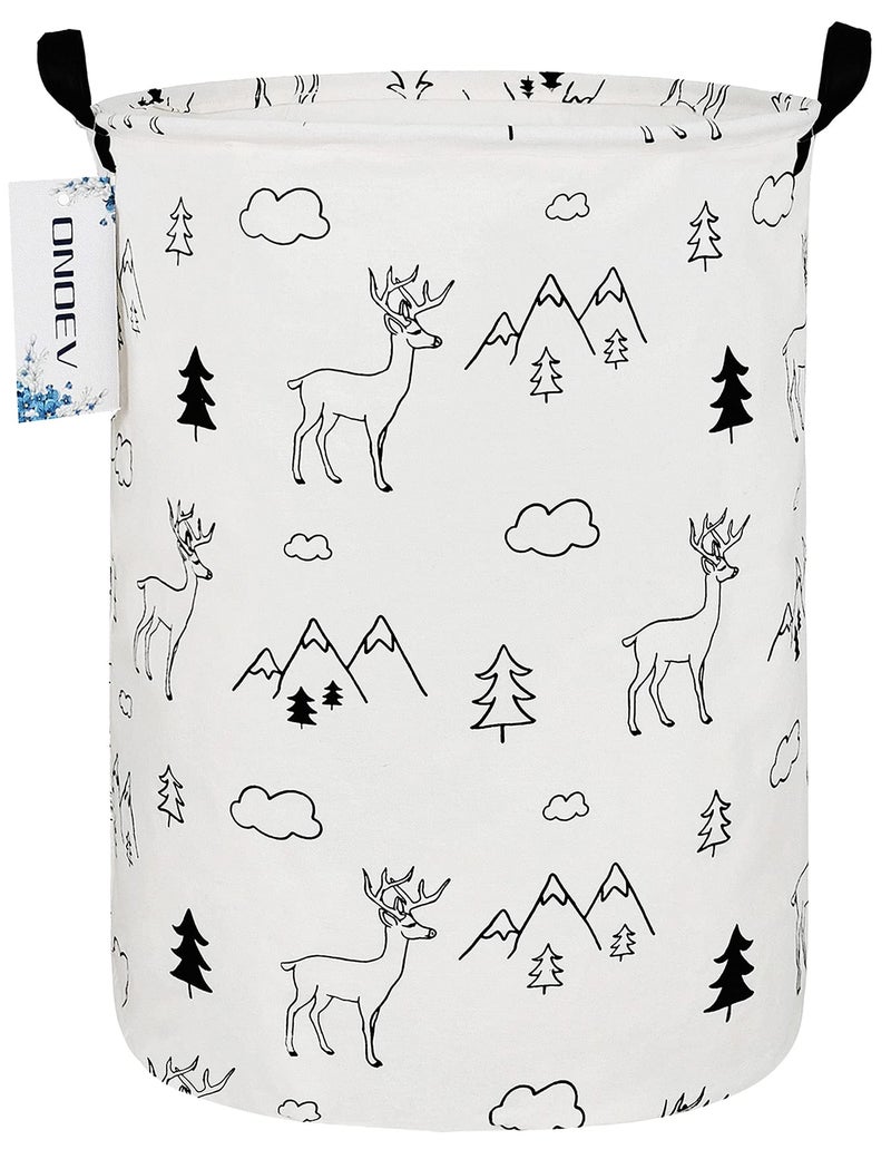 ONOEV Round Fabric Storage Bin,Decorative Basket,Organizer Basket with Handles,for Clothes Storage,books and sundries(Forest deer), 19.7inch(H) x 15.7inch(D) - Image 1
