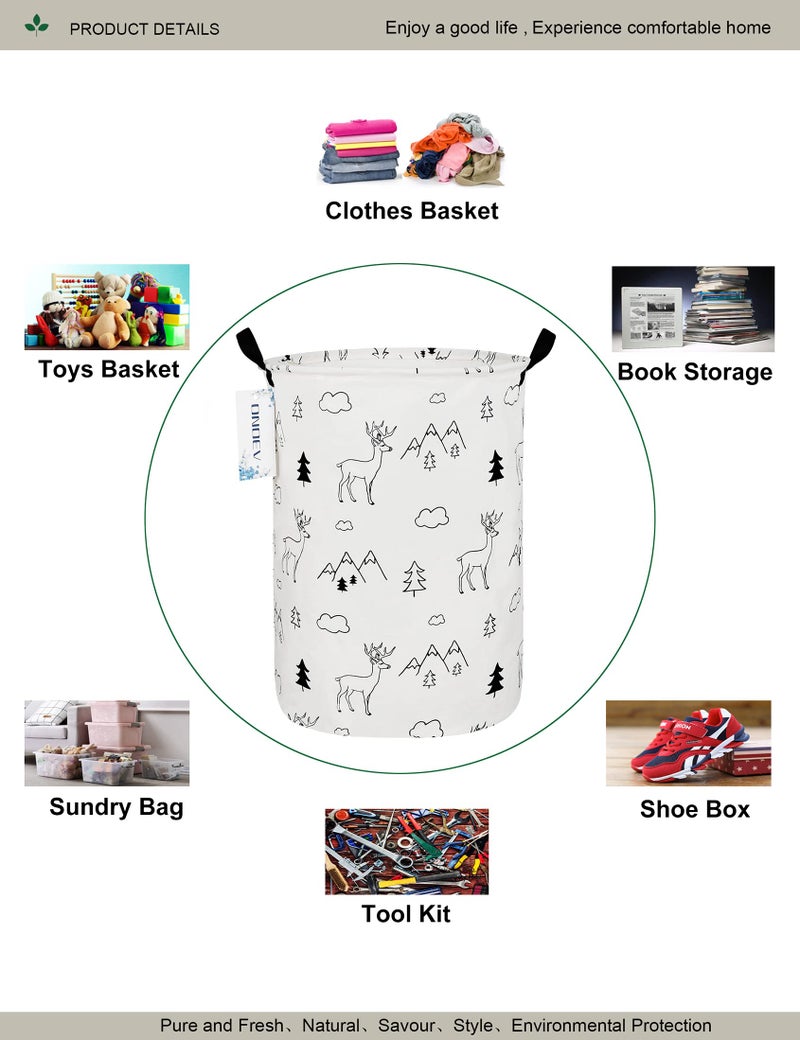 ONOEV Round Fabric Storage Bin,Decorative Basket,Organizer Basket with Handles,for Clothes Storage,books and sundries(Forest deer), 19.7inch(H) x 15.7inch(D) - Image 3