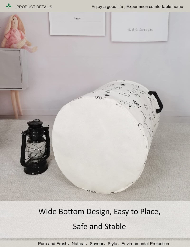 ONOEV Round Fabric Storage Bin,Decorative Basket,Organizer Basket with Handles,for Clothes Storage,books and sundries(Forest deer), 19.7inch(H) x 15.7inch(D) - Image 5