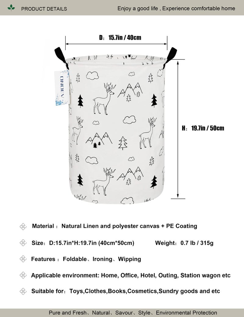 ONOEV Round Fabric Storage Bin,Decorative Basket,Organizer Basket with Handles,for Clothes Storage,books and sundries(Forest deer), 19.7inch(H) x 15.7inch(D) - Image 2