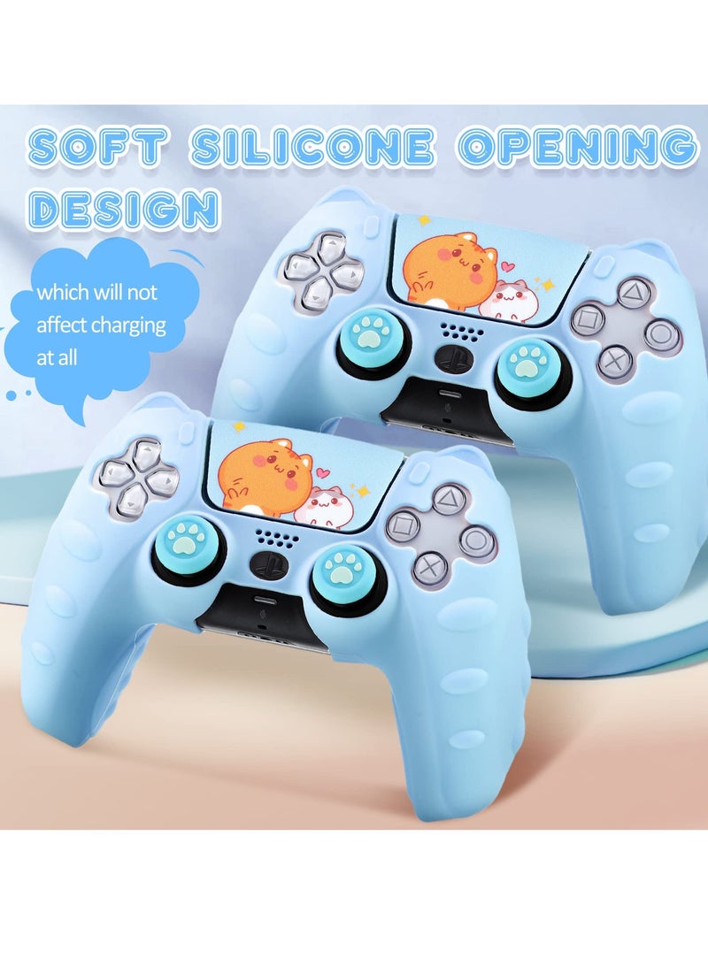 Excefore Controller Skin Compatible with PlayStation 5, Cute Cat Controller Silicone Case for PS5, Kawaii Anti Slip Silicone Controller Case with 4 Thumb Grip Caps and 2 Cat Stickers (2 Pcs) - Image 2