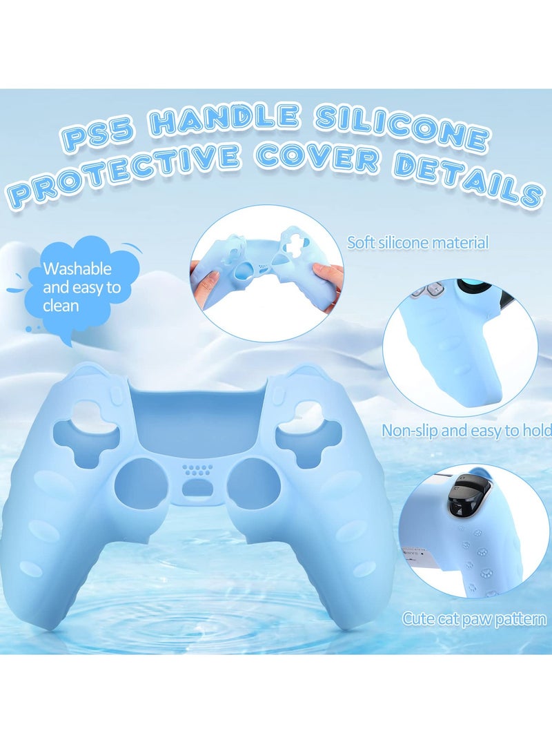 Excefore Controller Skin Compatible with PlayStation 5, Cute Cat Controller Silicone Case for PS5, Kawaii Anti Slip Silicone Controller Case with 4 Thumb Grip Caps and 2 Cat Stickers (2 Pcs) - Image 3