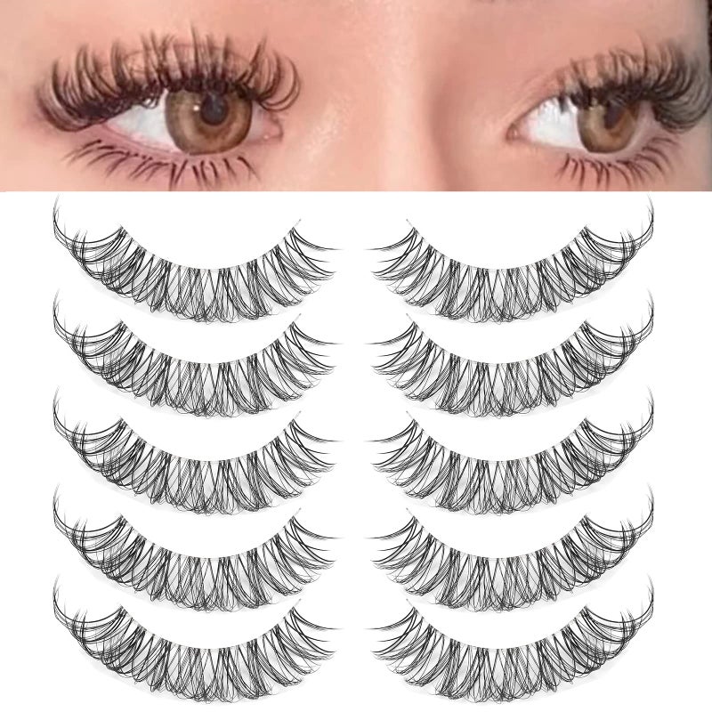 DSLONG Cat Eye Lashes Looks Like Eyelash Extensions Russian Strip Clear Band Natural Look Wispy Lashes D Curl Volume Cross Multi layered Invisible Band Eyelashes 02B