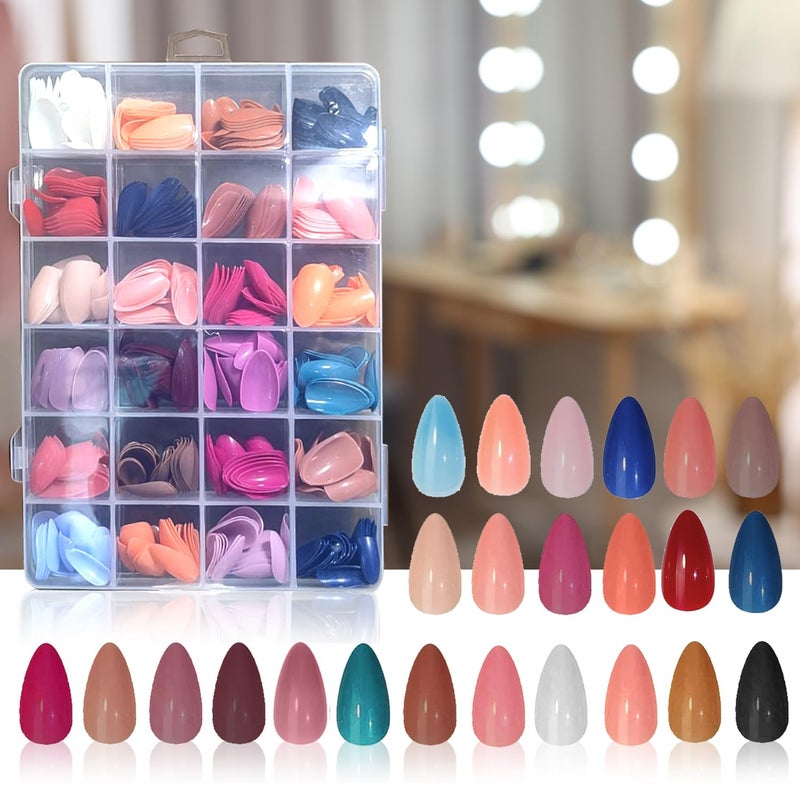 Hexwell 24 Color Press On Nails Fake Nails Sets Women 576Pcs Glossy Matte Colored Artificial Stick On Nails Medium Length With Nail File Adhesive Tabs and Nail sticks - Image 2