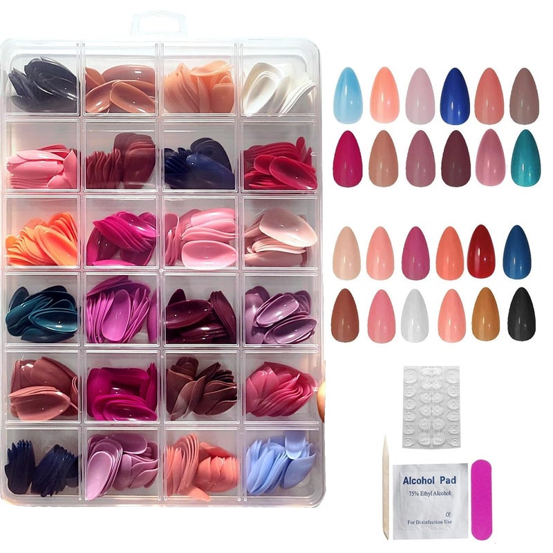 Hexwell 24 Color Press On Nails Fake Nails Sets Women 576Pcs Glossy Matte Colored Artificial Stick On Nails Medium Length With Nail File Adhesive Tabs and Nail sticks - Image 1