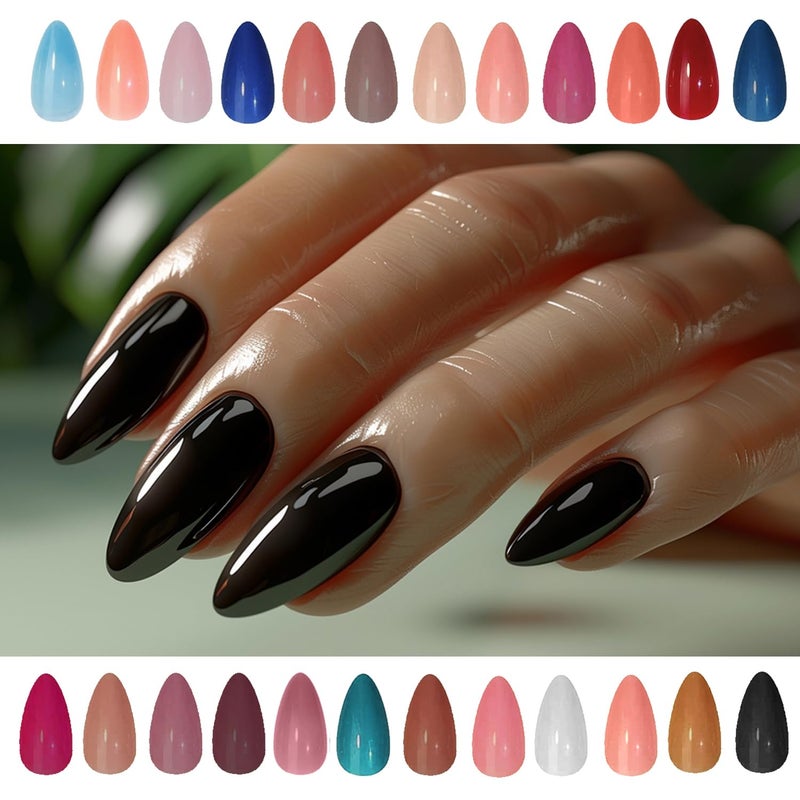 Hexwell 24 Color Press On Nails Fake Nails Sets Women 576Pcs Glossy Matte Colored Artificial Stick On Nails Medium Length With Nail File Adhesive Tabs and Nail sticks - Image 3