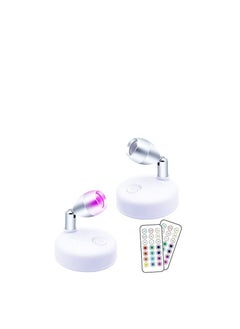 Y&D 2 Pieces RGB Wireless LED Spotlight with Remote 13 Color Battery Operated Accent Lights Rotatable Light Head Stick on Wall Hallway for Painting Picture Artwork Closet(White)  - Image 1