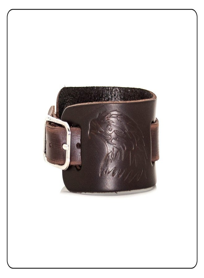 Fusamk Punk Belt Buckle Wristband Eagle Wide Leather Bracelet,7.0-8.0inches - Image 4