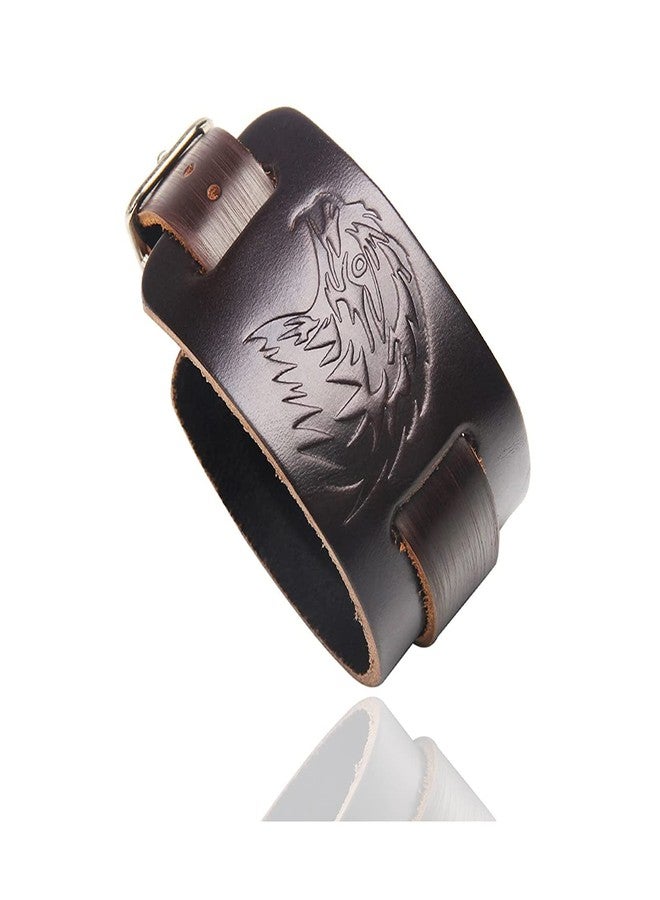 Fusamk Punk Belt Buckle Wristband Eagle Wide Leather Bracelet,7.0-8.0inches - Image 1
