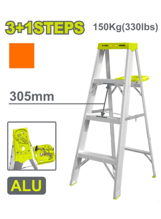 4 Step Single Side Aluminum Ladder with Tool Tray, Compact & Stable, 150kg Capacity
