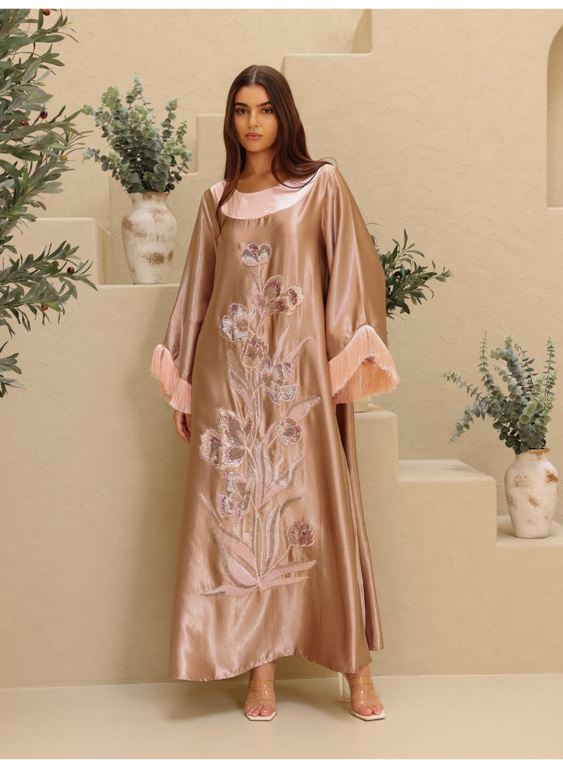 IKKXA Elegant Shimmer Fabric Floral Design Modern Sleeves - Image 1