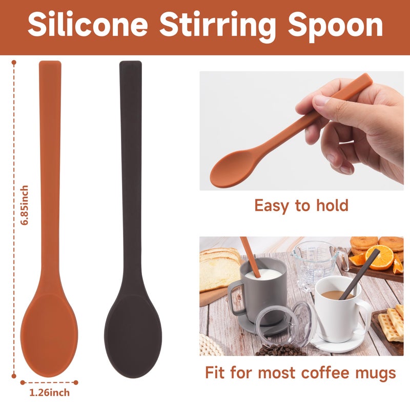 KIICII 2PCs Silicone Stirring Spoons for Coffee Tea | 6.85-Inch Coffee&Espresso Spoons | Reusable Coffee Stirrers | Coffee Accessory | Dishwasher Safe | Christmas Gift - Image 3