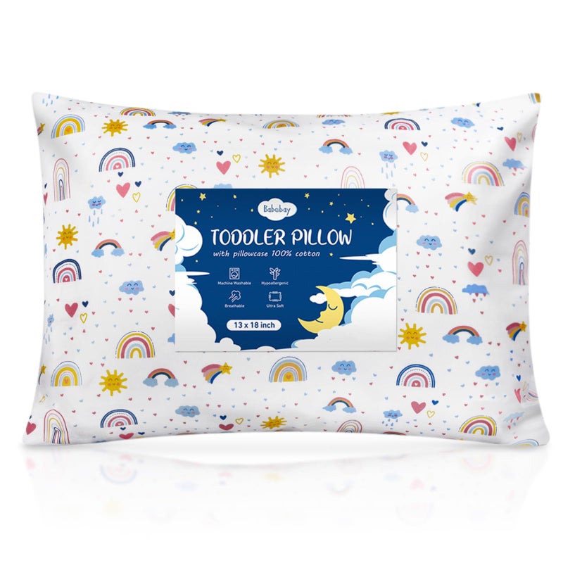 Babebay Toddler Pillow,13X18 Soft Toddler Pillows for Sleeping, Machine Washable Kids Pillow with Cotton Pillowcase, Perfect for Travel, Toddlers Cot - Image 1