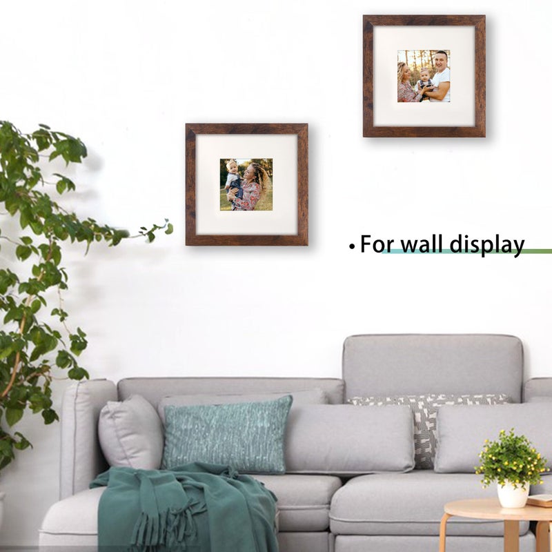 NDUFOA 8x8 Picture Frame, Display Photos 4x4 with Mat or 8x8 without Mat, Poster Frame for Wall and Tabletop, Brown - Image 5