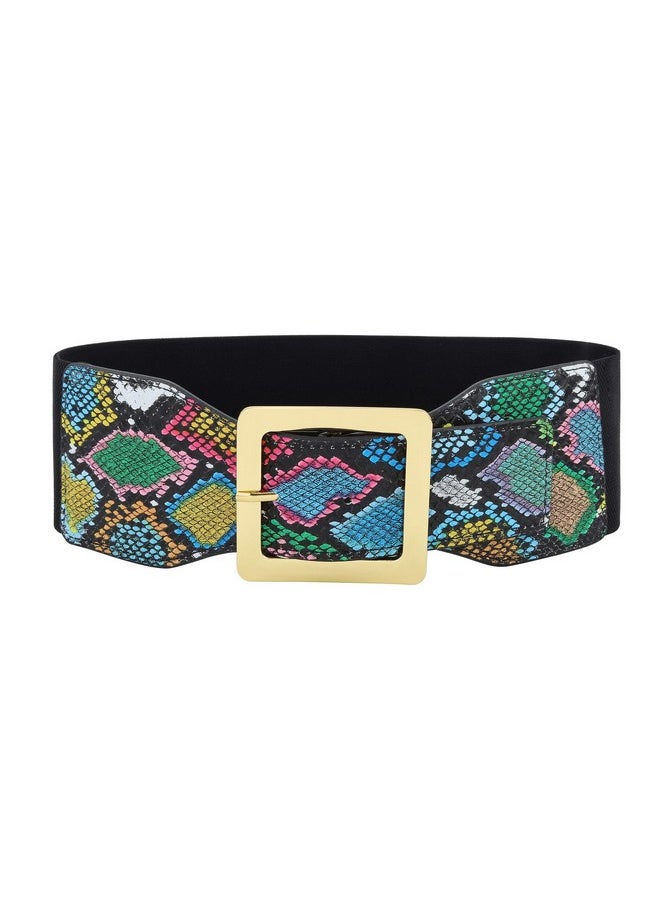 Ayliss - Snakeskin Wide Elastic Belt For Women Dress Waist Belts Pu Leather Stretchy Wide Waist Cinch Belt Waistband Costume (Snakeskin) - Image 1