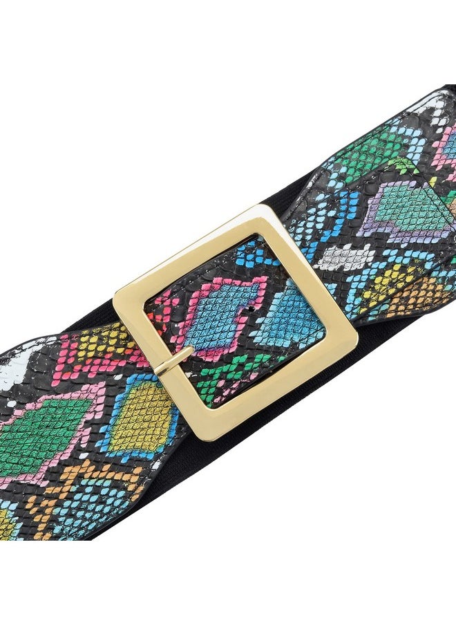 Ayliss - Snakeskin Wide Elastic Belt For Women Dress Waist Belts Pu Leather Stretchy Wide Waist Cinch Belt Waistband Costume (Snakeskin) - Image 1