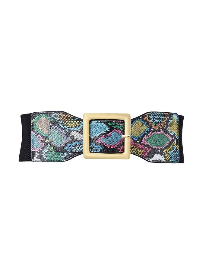 Ayliss - Snakeskin Wide Elastic Belt For Women Dress Waist Belts Pu Leather Stretchy Wide Waist Cinch Belt Waistband Costume (Snakeskin) - Image 1