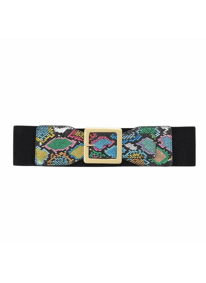 Ayliss - Snakeskin Wide Elastic Belt For Women Dress Waist Belts Pu Leather Stretchy Wide Waist Cinch Belt Waistband Costume (Snakeskin) - Image 1