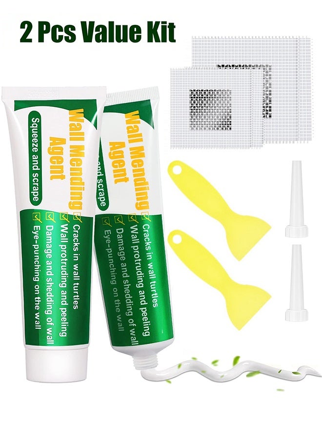 Wall Repair Kit 2 Pcs, Wall Mending Agent Drywall Repair Paste with Scraper & Wall Patch, Quick Dry & Waterproof for Wall Crack, Nail Hole, Peeling, Plaster Repair - Image 1