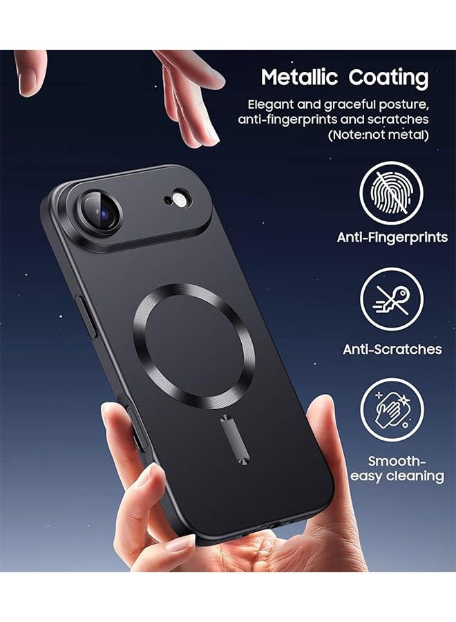 Magnetic Case for iPhone 17 Air, [MagSafe Compatible][Built-in Camera Lens Protector][Light Slim] Soft Silicone Bumper Shockproof Metallic Luster Phone Case for iPhone 17 Air 6.5 inch, Black - Image 3