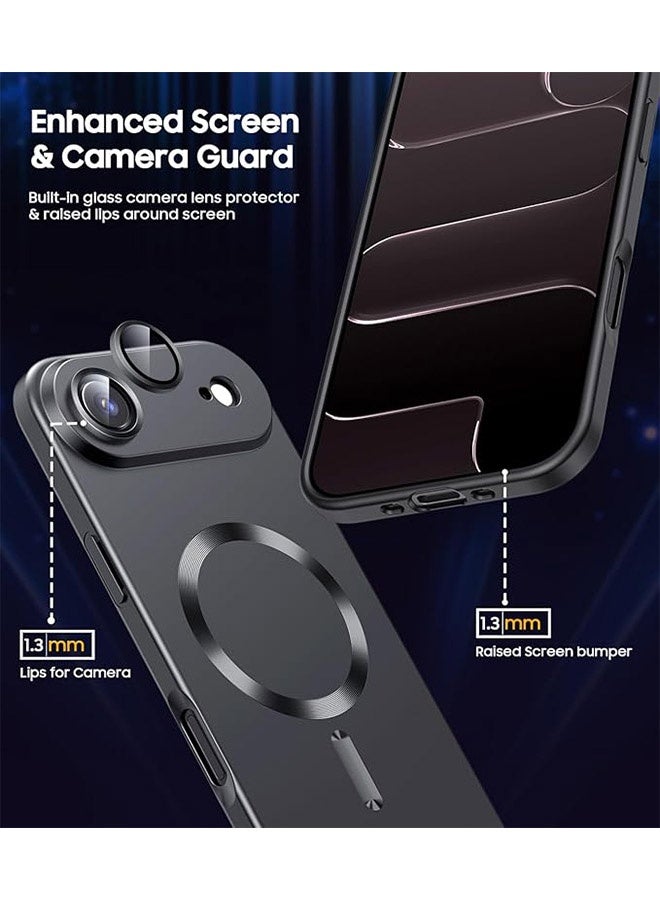 Magnetic Case for iPhone 17 Air, [MagSafe Compatible][Built-in Camera Lens Protector][Light Slim] Soft Silicone Bumper Shockproof Metallic Luster Phone Case for iPhone 17 Air 6.5 inch, Black - Image 2