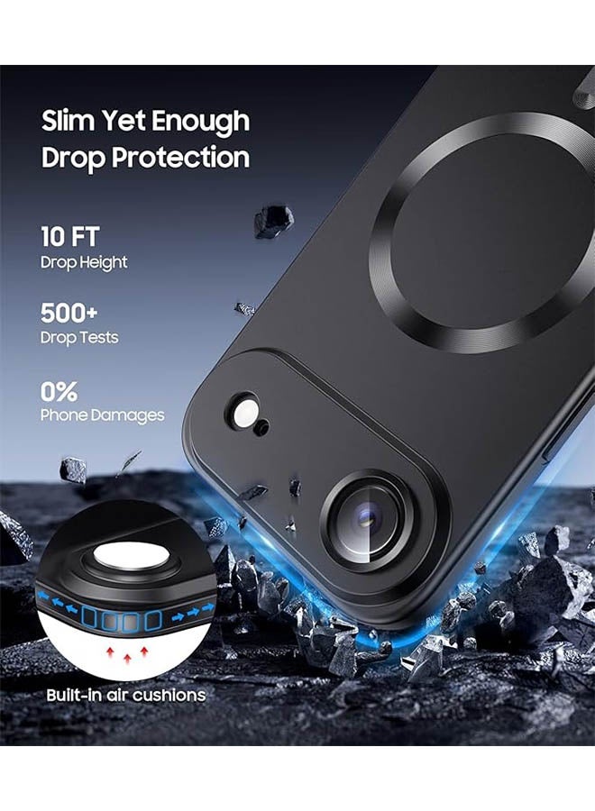 Magnetic Case for iPhone 17 Air, [MagSafe Compatible][Built-in Camera Lens Protector][Light Slim] Soft Silicone Bumper Shockproof Metallic Luster Phone Case for iPhone 17 Air 6.5 inch, Black - Image 4
