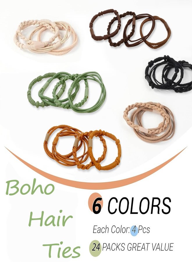 TEBIEKOY 24 Pcs Boho Hair Ties for Women, Elastic Hair Ties No Damage, Hair Bands for Thin and Thick Hair, Black Brown Ponytail Holders for Girls, Cute Hair Tie Bracelet - Image 4