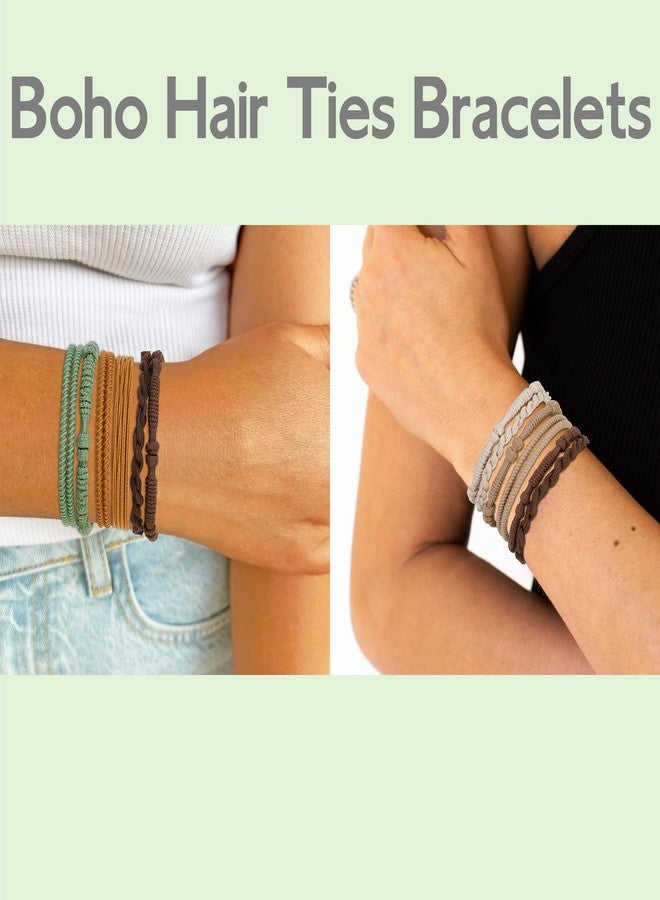 TEBIEKOY 24 Pcs Boho Hair Ties for Women, Elastic Hair Ties No Damage, Hair Bands for Thin and Thick Hair, Black Brown Ponytail Holders for Girls, Cute Hair Tie Bracelet - Image 5