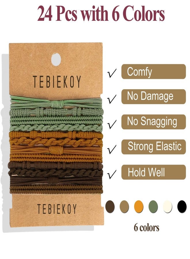 TEBIEKOY 24 Pcs Boho Hair Ties for Women, Elastic Hair Ties No Damage, Hair Bands for Thin and Thick Hair, Black Brown Ponytail Holders for Girls, Cute Hair Tie Bracelet - Image 2