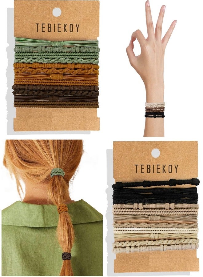 TEBIEKOY 24 Pcs Boho Hair Ties for Women, Elastic Hair Ties No Damage, Hair Bands for Thin and Thick Hair, Black Brown Ponytail Holders for Girls, Cute Hair Tie Bracelet - Image 1