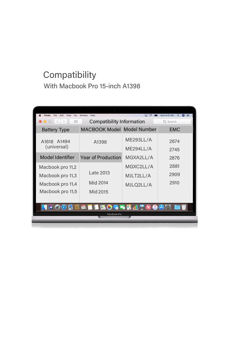 Terabyte Replacement Battery for MacBook Pro 15 Inch, Retina A1398 (Late 2013, Mid 2014, Early 2015) 8440mAh, Compatible with A1494 A1618, EMC 2745 2881 2909 2910 - Image 2