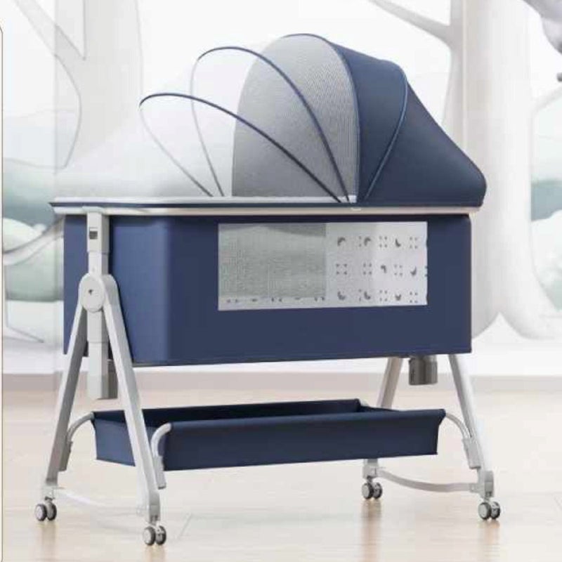 السعادة هوم  4-in-1 Portable Baby Crib, Infant Bed, Bedside Crib, Side Sleeper, Adjustable Rocking Bed with 6 Heights and Wheels, Full Mesh Side Bed for Newborns - 80x50cm - Image 3
