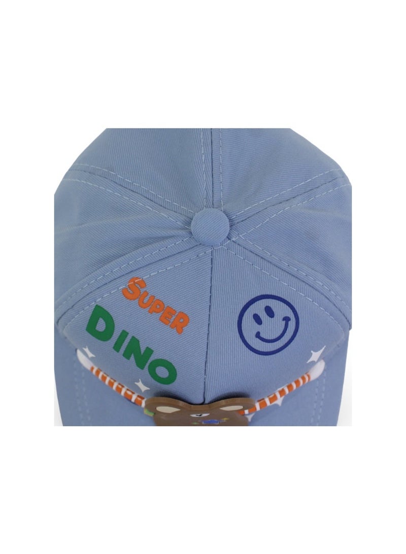 Fancy Boys Cotton Cap – Baby Blue with "Super Dino" Design - Image 3