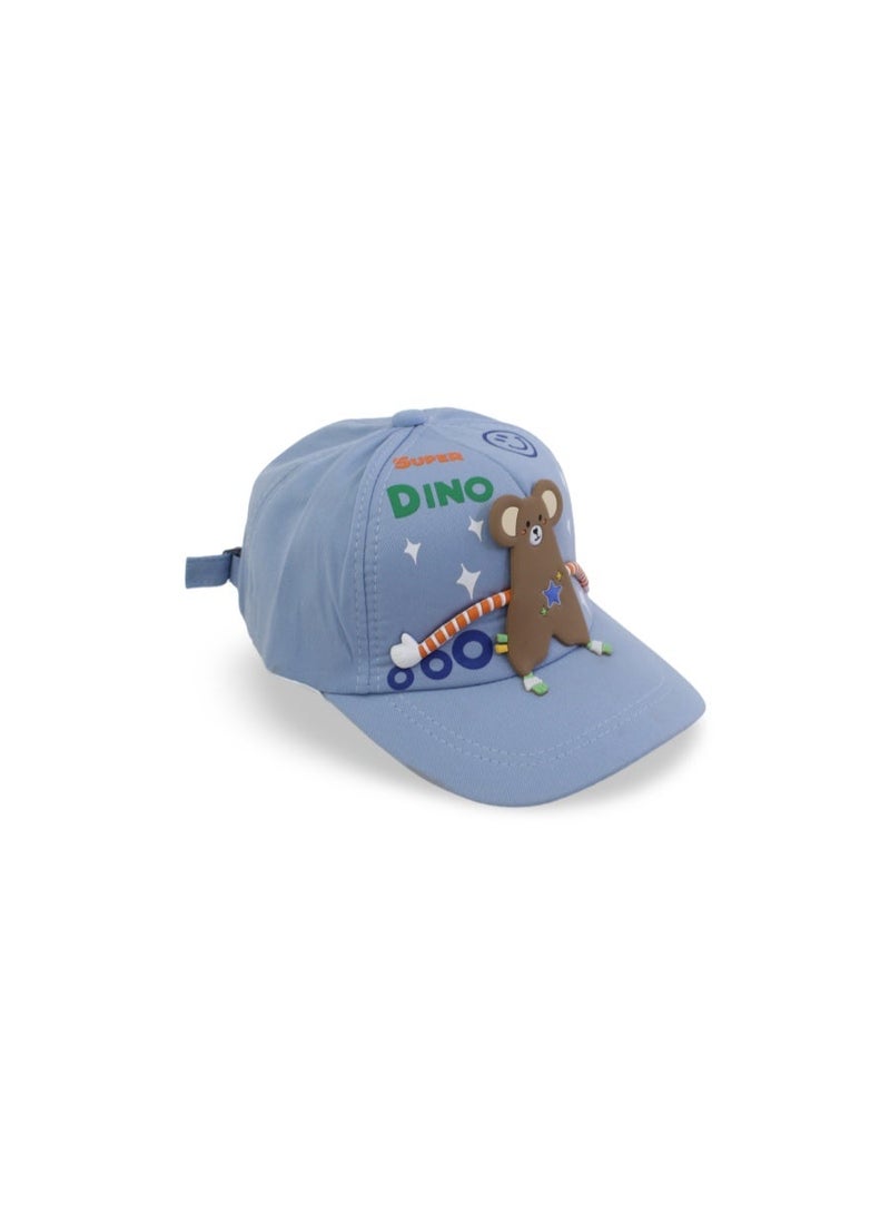 Fancy Boys Cotton Cap – Baby Blue with "Super Dino" Design - Image 1