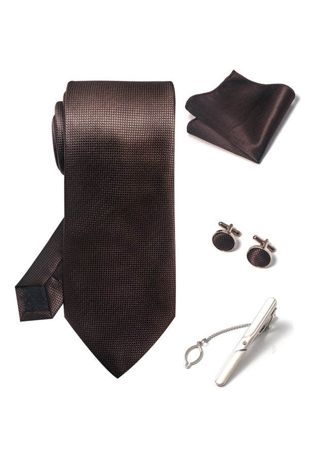 Sahramart Tie for men,Men Necktie Set with Handkerchief,Buttons,Tie Pin, 147 x 8 cm, Polyester, Suitable for dance parties, weddings, banquets, business, Comfortable and soft,Brown - Image 4