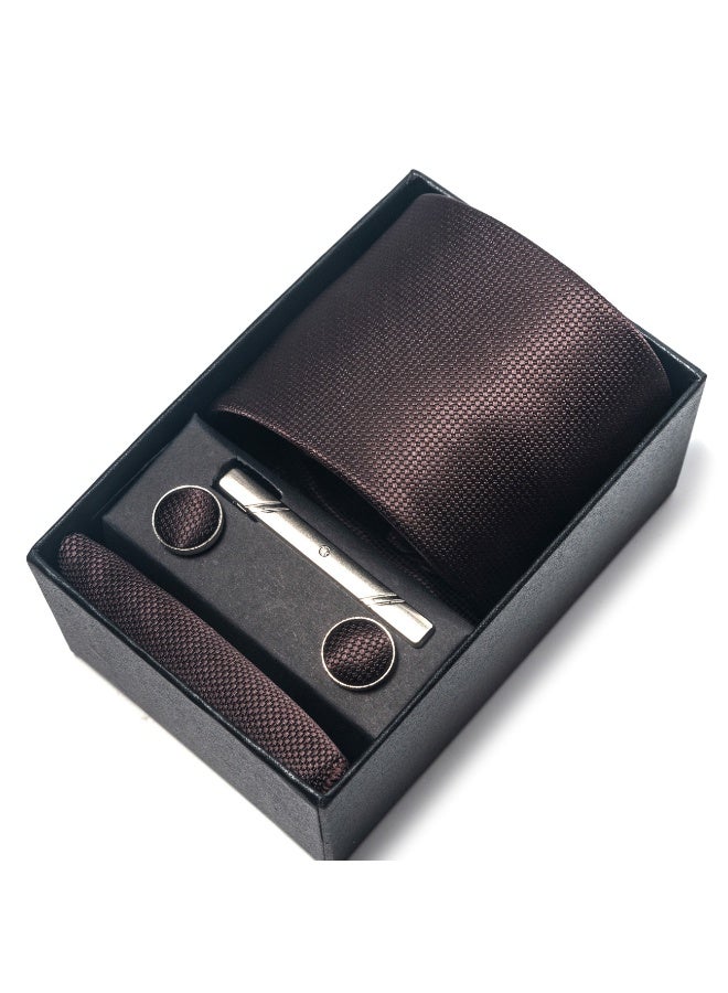 Sahramart Tie for men,Men Necktie Set with Handkerchief,Buttons,Tie Pin, 147 x 8 cm, Polyester, Suitable for dance parties, weddings, banquets, business, Comfortable and soft,Brown - Image 2