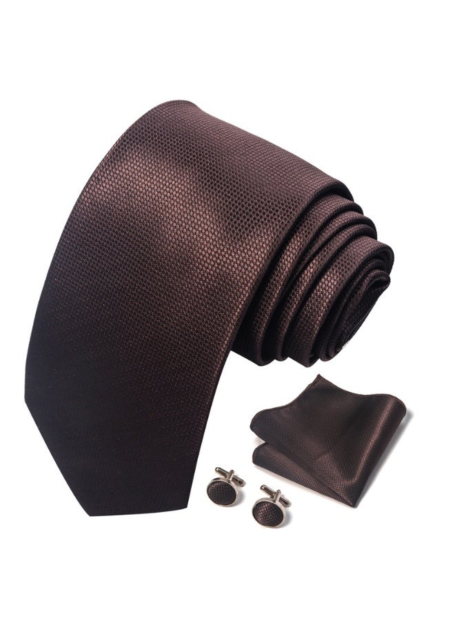 Sahramart Tie for men,Men Necktie Set with Handkerchief,Buttons,Tie Pin, 147 x 8 cm, Polyester, Suitable for dance parties, weddings, banquets, business, Comfortable and soft,Brown - Image 3