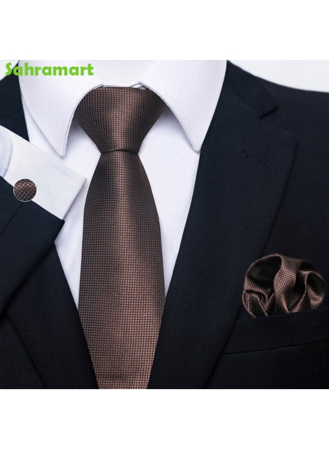 Sahramart Tie for men,Men Necktie Set with Handkerchief,Buttons,Tie Pin, 147 x 8 cm, Polyester, Suitable for dance parties, weddings, banquets, business, Comfortable and soft,Brown - Image 1
