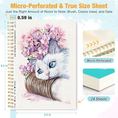 Creazic 2-Pack Watercolor Paper Pad, 5.5" x8.5” (140lb/300g), Spiral Bound with Tear Line. A Watercolor Journal and Sketchbook for Adults & Kids - Ideal for Smaller Sized Exercises or Travel - Image 2
