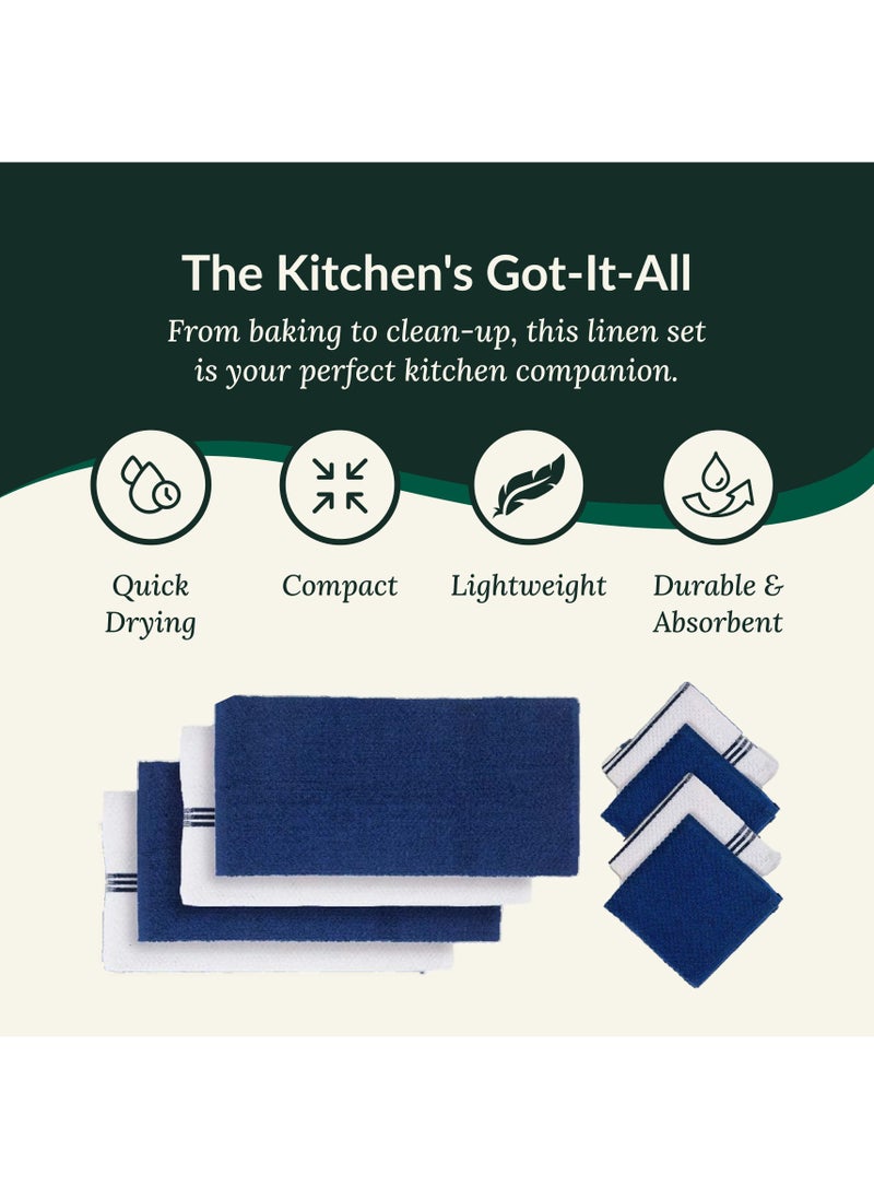 Cloud Scape Linen Terry Kitchen Towel and Dish Cloth Set-Pack of 8,Super Absorbent, Quick Drying Hand Towels, Blue  - Image 3