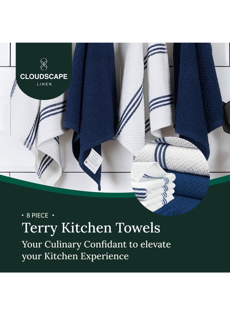 Cloud Scape Linen Terry Kitchen Towel and Dish Cloth Set-Pack of 8,Super Absorbent, Quick Drying Hand Towels, Blue  - Image 2
