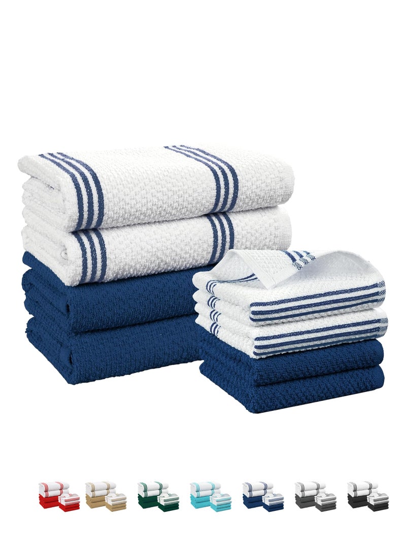Cloud Scape Linen Terry Kitchen Towel and Dish Cloth Set-Pack of 8,Super Absorbent, Quick Drying Hand Towels, Blue  - Image 1