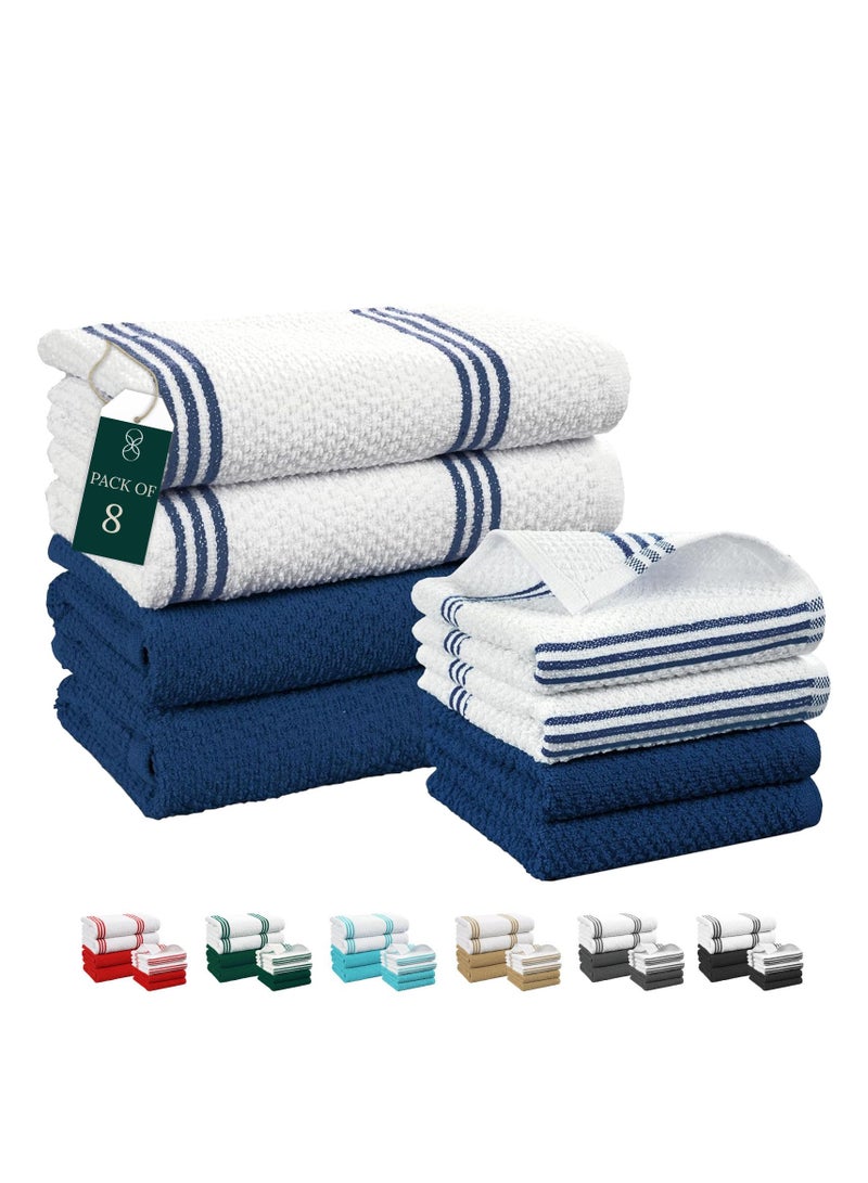 كلاود سكيب لينين Terry Kitchen Towel and Dish Cloth Set-Pack of 8,Super Absorbent, Quick Drying Hand Towels, Blue  - Image 1